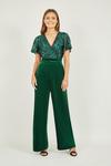 Yumi Green Sequin Embellished Velvet Jumpsuit With Angel Sleeves thumbnail 1