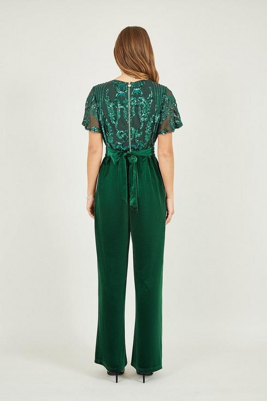 Yumi Green Sequin Embellished Velvet Jumpsuit With Angel Sleeves 3
