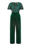 Yumi Green Sequin Embellished Velvet Jumpsuit With Angel Sleeves thumbnail 4