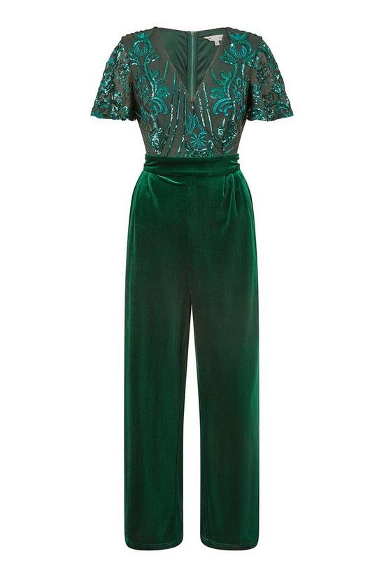 Yumi Green Sequin Embellished Velvet Jumpsuit With Angel Sleeves 4