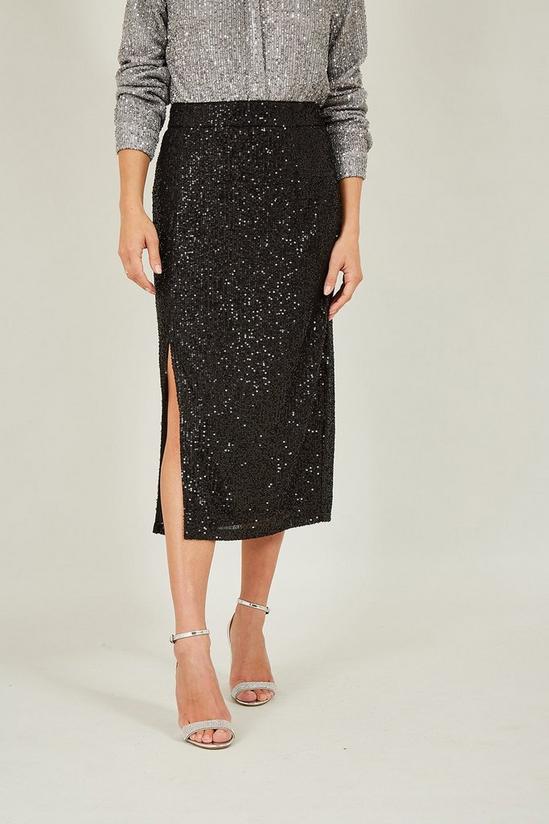 Yumi Black Sequin Fitted Skirt With Front Slit 2