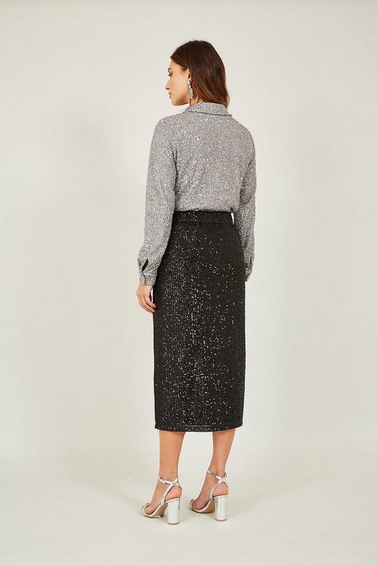 Yumi Black Sequin Fitted Skirt With Front Slit 3