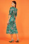 Yumi Green Animal Floral Print Ruched Sleeve Midi Dress thumbnail 5