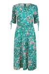 Yumi Green Animal Floral Print Ruched Sleeve Midi Dress thumbnail 6