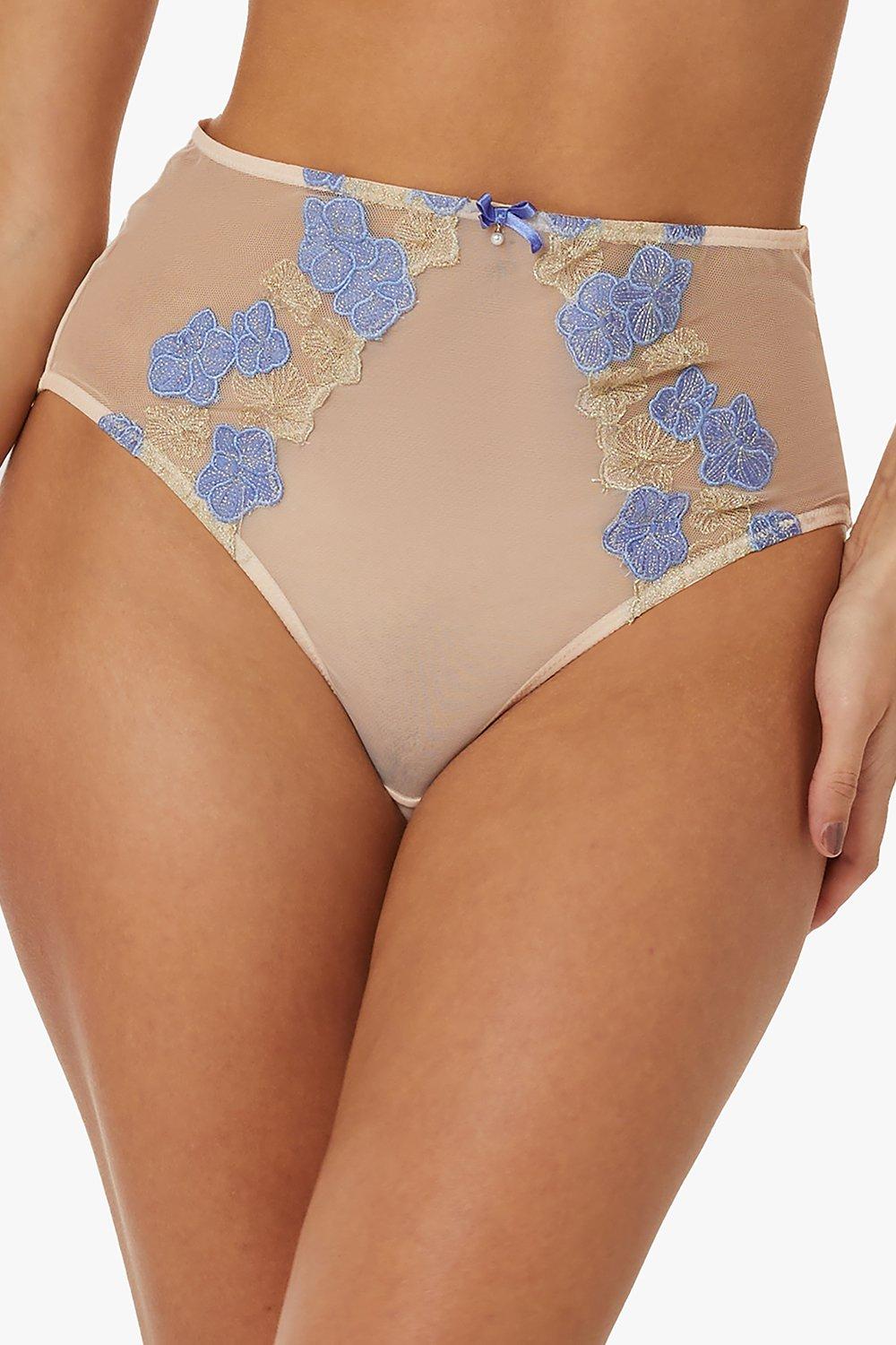 Rayne Gold And Lilac Satin Floral Embroidered High Waisted Brief