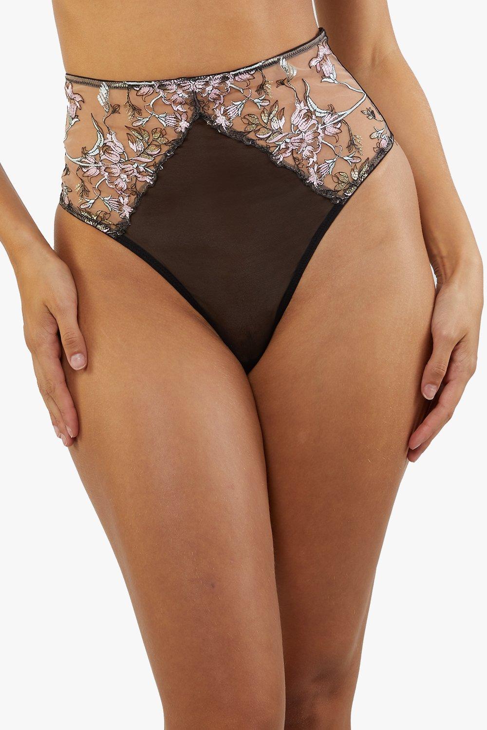 Mayla Floral Embroidered High Waisted Thong