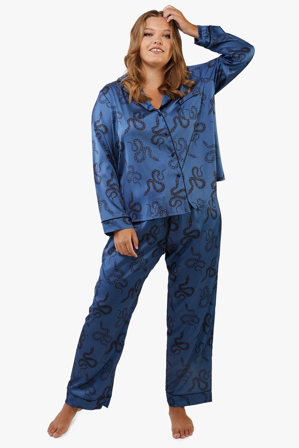 satin snake print long sleeve pyjama set