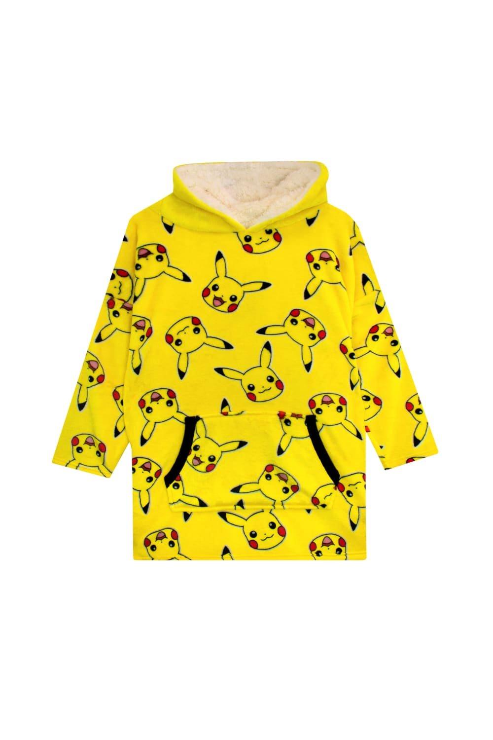 Pokemon Pikachu Oversized Fleece Blanket Hoodie Loungewear|yellow