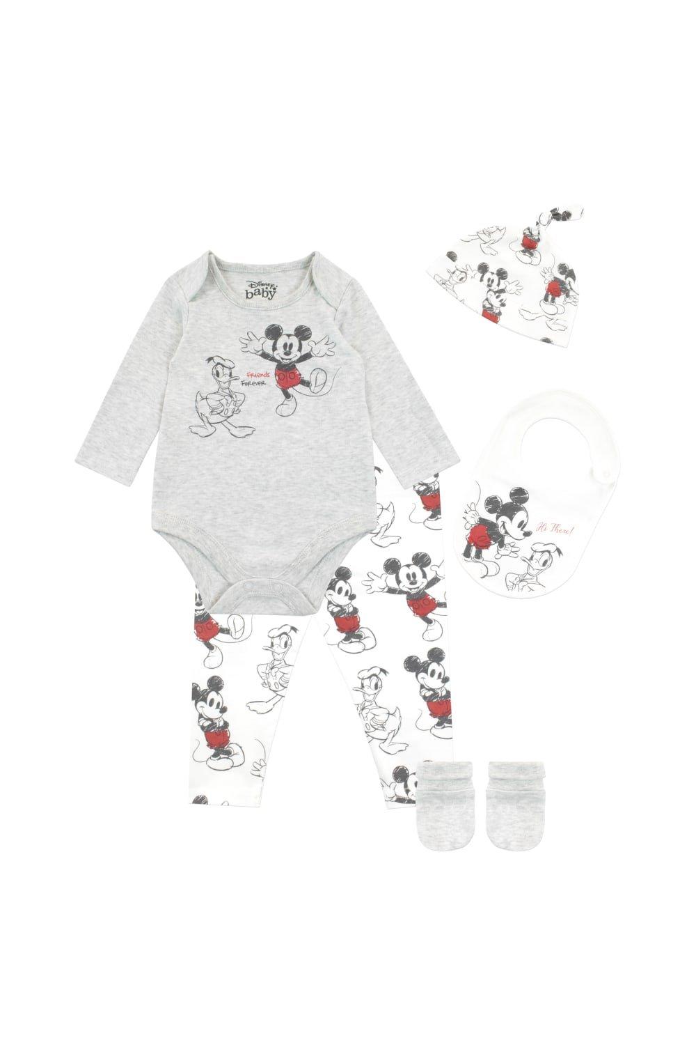 Mickey Mouse and Donald Duck Bodysuit with Hat and Bib 5 piece Set