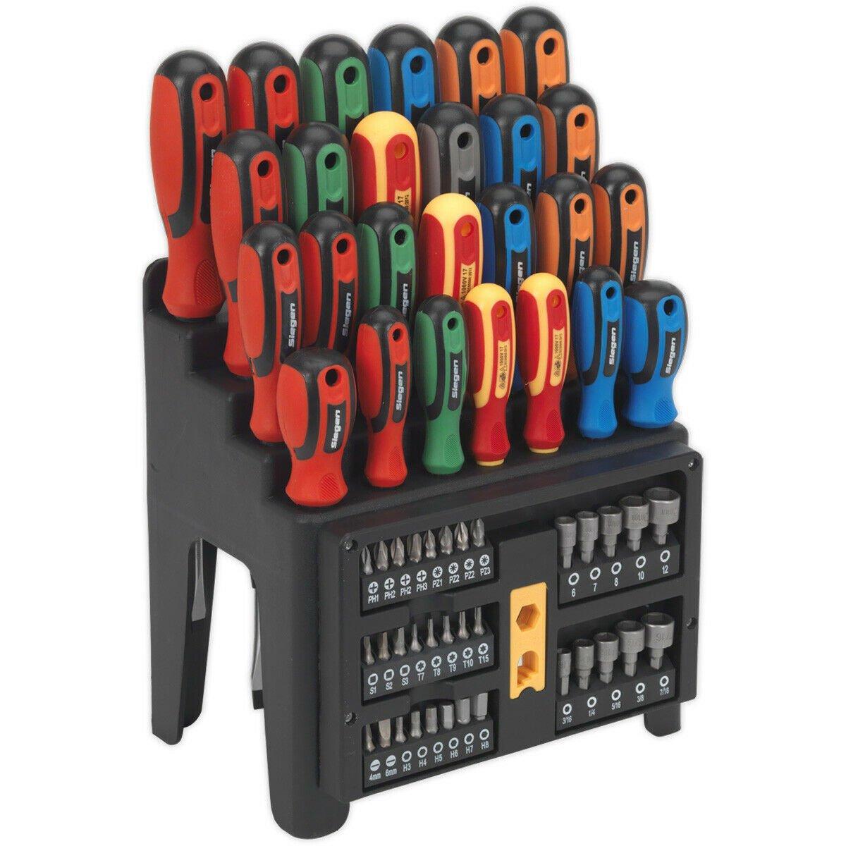 61 PACK - Large Screwdriver Nut Driver & Bit Set - Colour Coded & Storage Stand