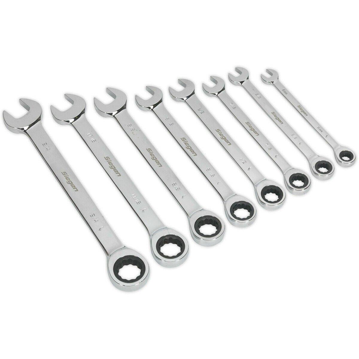 8pc Slim Handled Combination Spanner Set - 12 Point Imperial Ring Open End Head