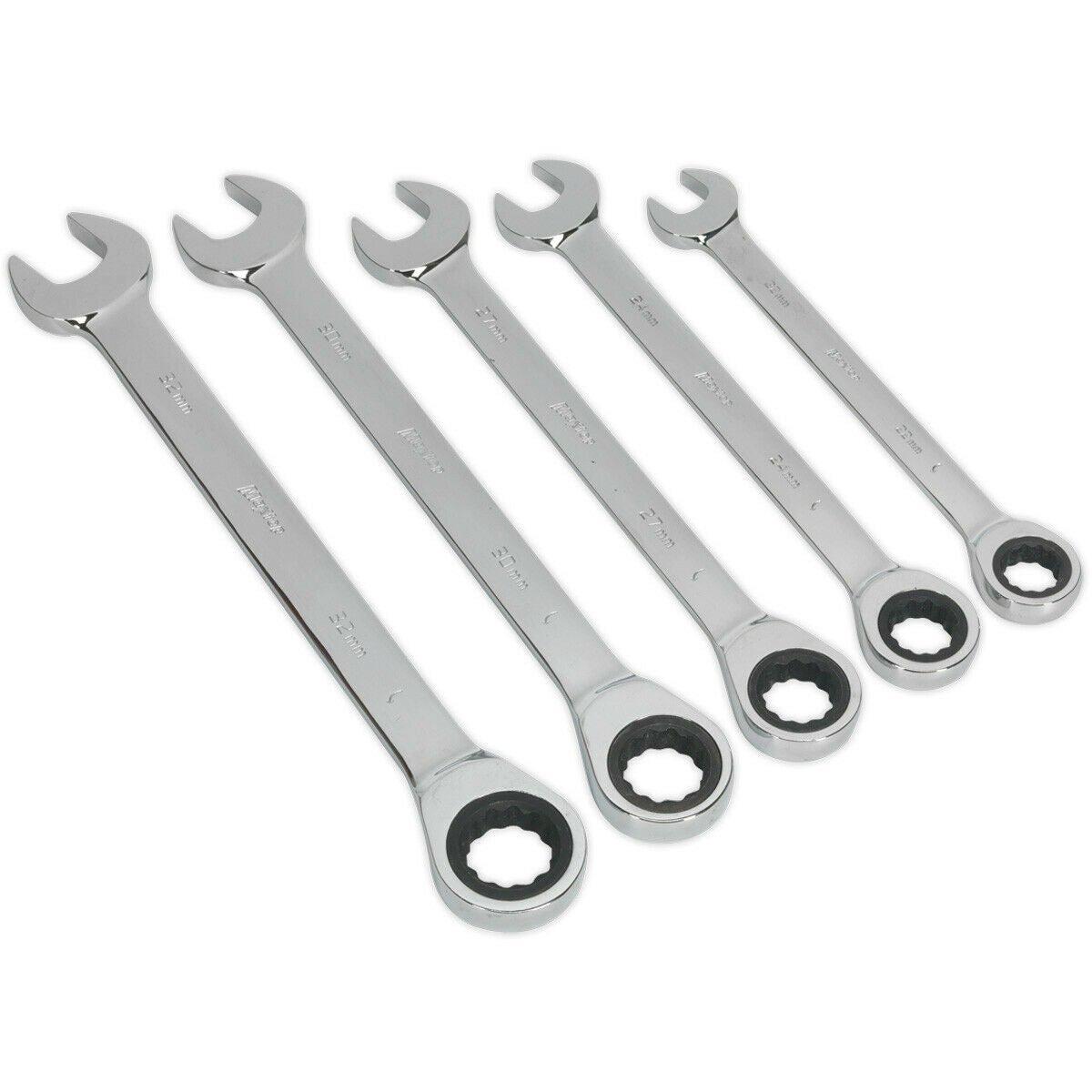5pc Slim Handled Combination Spanner Set - 12 Point Metric Ring Open End Head