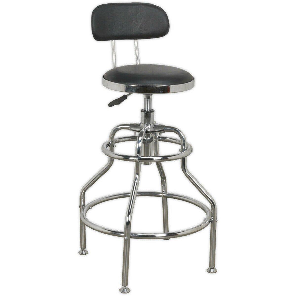 Heavy-Duty Pneumatic Workshop Stool - Adjustable Height Seat & Back Rest Chair