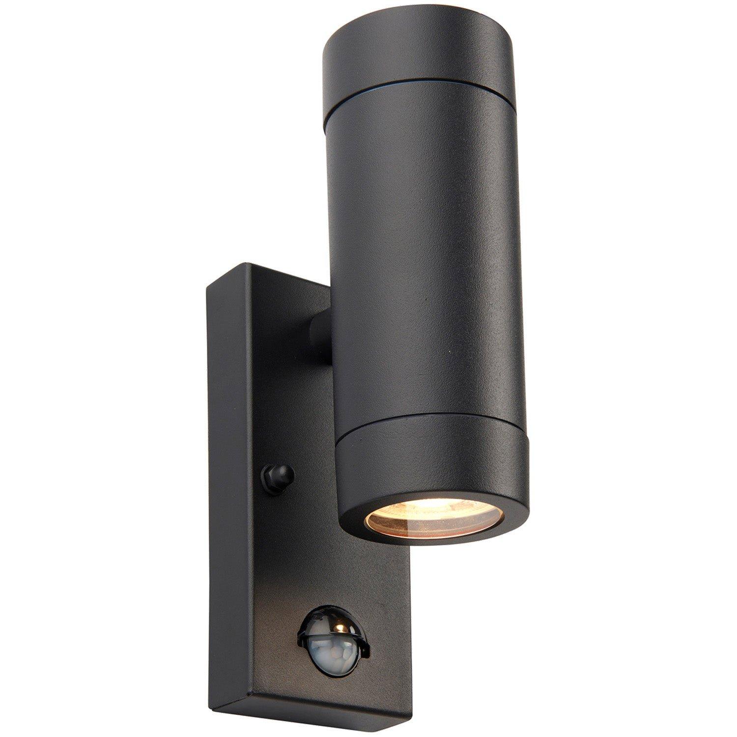 Twin Up & Down Wall Light with PIR Sensor - 2 x 7W GU10 LED - Satin Black
