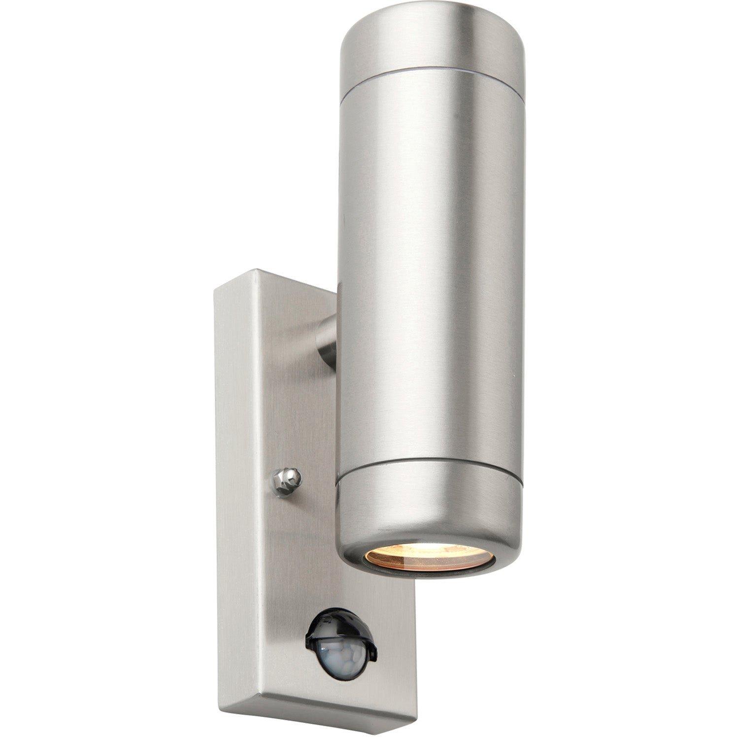 Twin Up & Down Wall Light with PIR Sensor - 2 x 7W GU10 LED - Brushed Steel