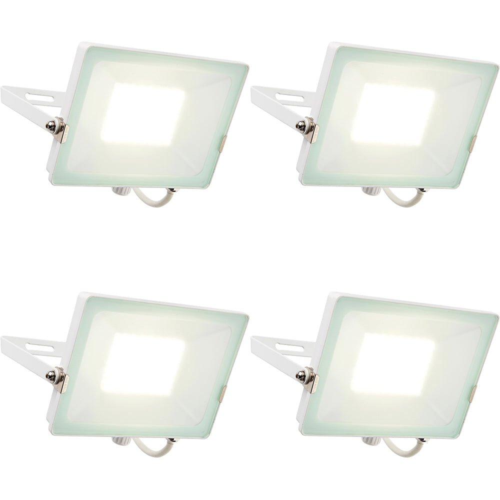 4 PACK Outdoor Waterproof LED Floodlight - 50W Cool White LED - Matt White