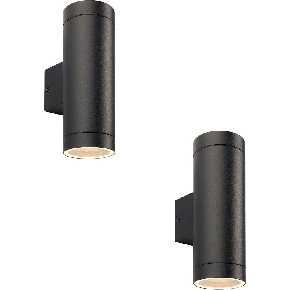 2 PACK Up & Down Twin Outdoor Wall Light - 2 x 7W GU10 LED - Textured Black