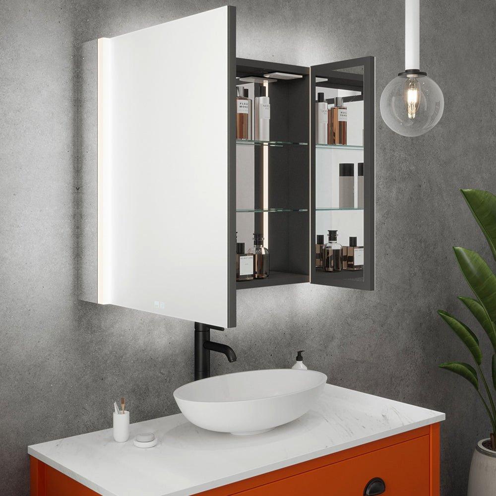 800 x 700mm IP44 LED Twin Bathroom Mirror Cabinet - Bluetooth Speaker & Demister