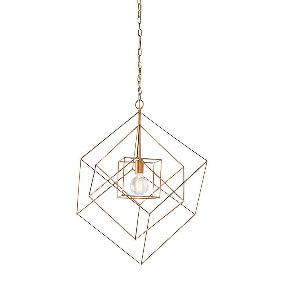 Large Angular Ceiling Pendant Light - Antique Gold Leaf Finish Frame - Dimmable