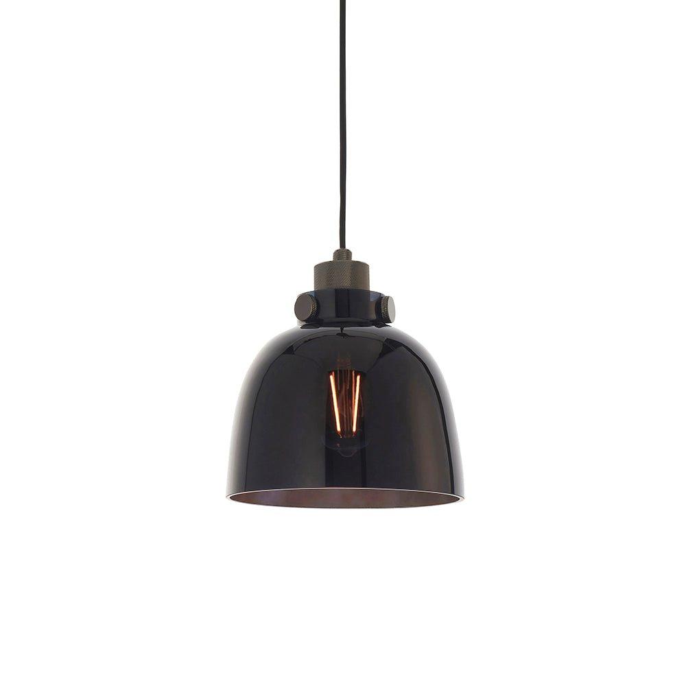 Industrial Ceiling Pendant Light Fitting - Matt Black & Black Tinted Glass