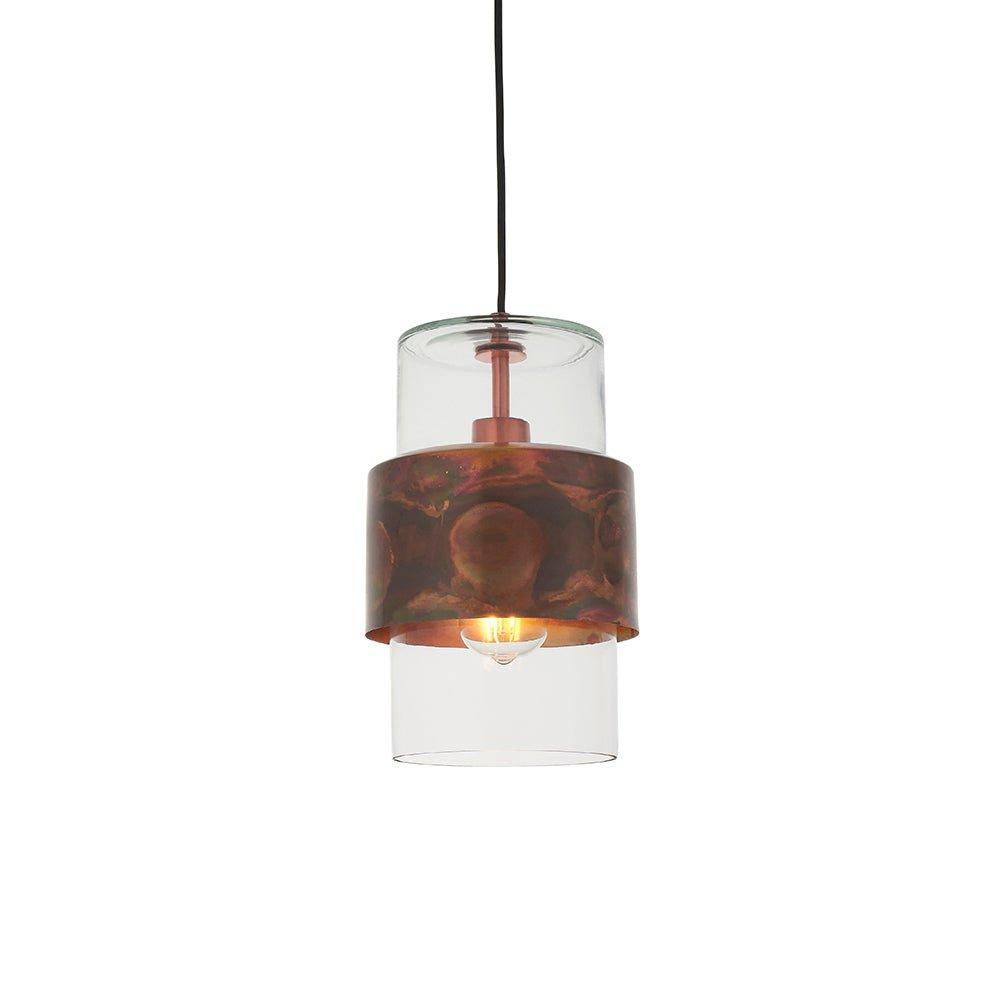 Copper Hanging Ceiling Pendant Light - Clear Glass Shade - Single Bulb Fitting