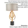 Loops Antique Gold Table Lamp & Mink Satin Shade - Black Marble Base Desk Light thumbnail 2