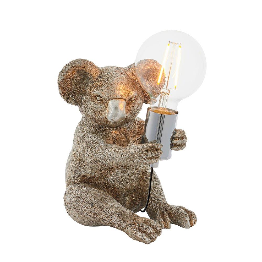 Vintage Silver Koala Table Light - Resin Figure - Chrome Plated Lamp Holder