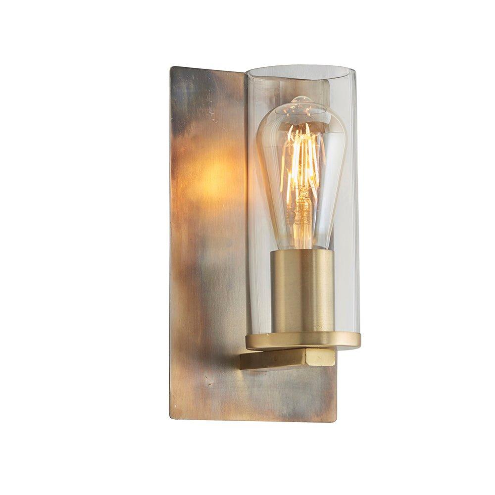 Bronze Patina Plate Wall Lamp Light & Clear Glass Shade - Dimmable LED Fitting