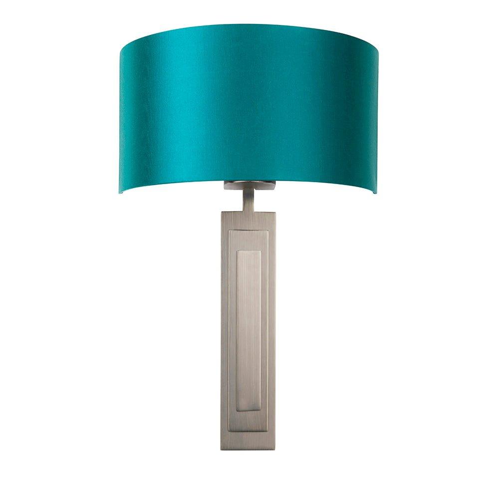 Brushed Bronze Plated Wall Light & Teal Satin Half Shade - 1 Bulb Dimmable Lamp