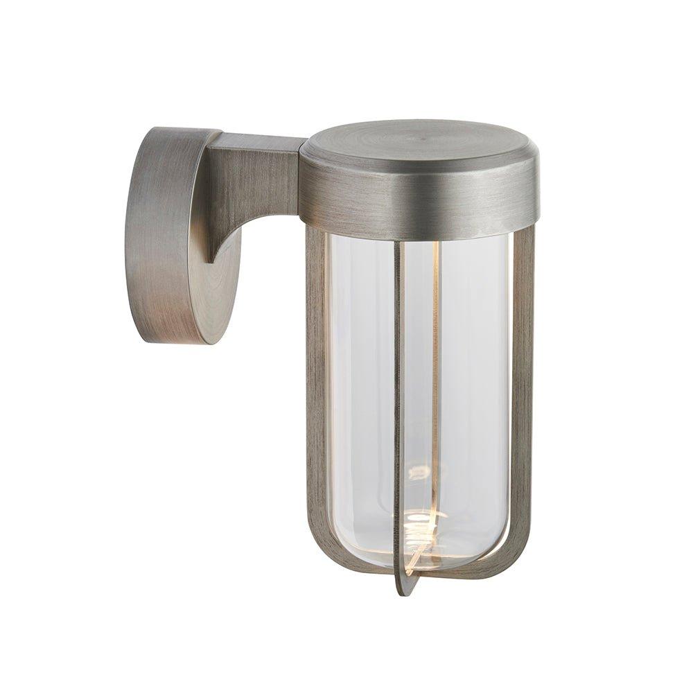 Brushed Silver Outdoor Wall Light with Glass Shade - IP44 Rated - Integrated LED