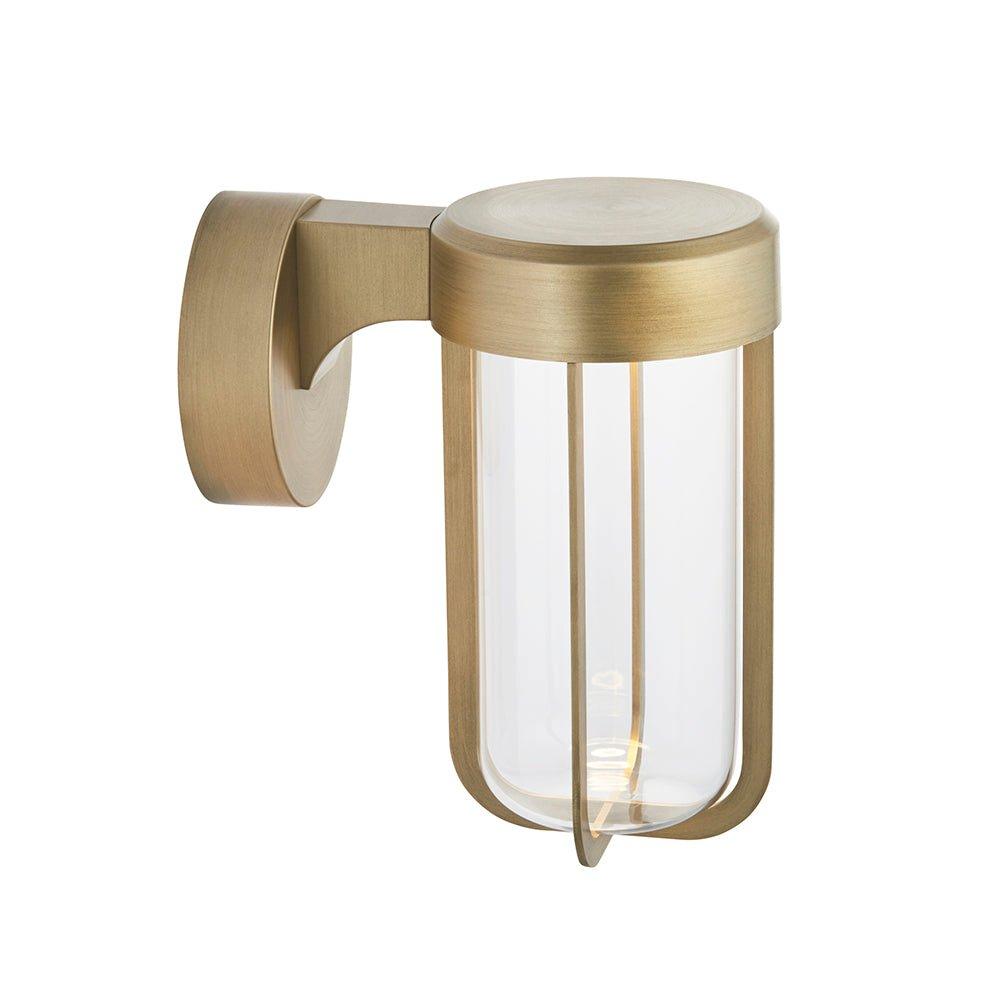 Brushed Gold Outdoor Wall Light with Glass Shade - IP44 Rated - Integrated LED