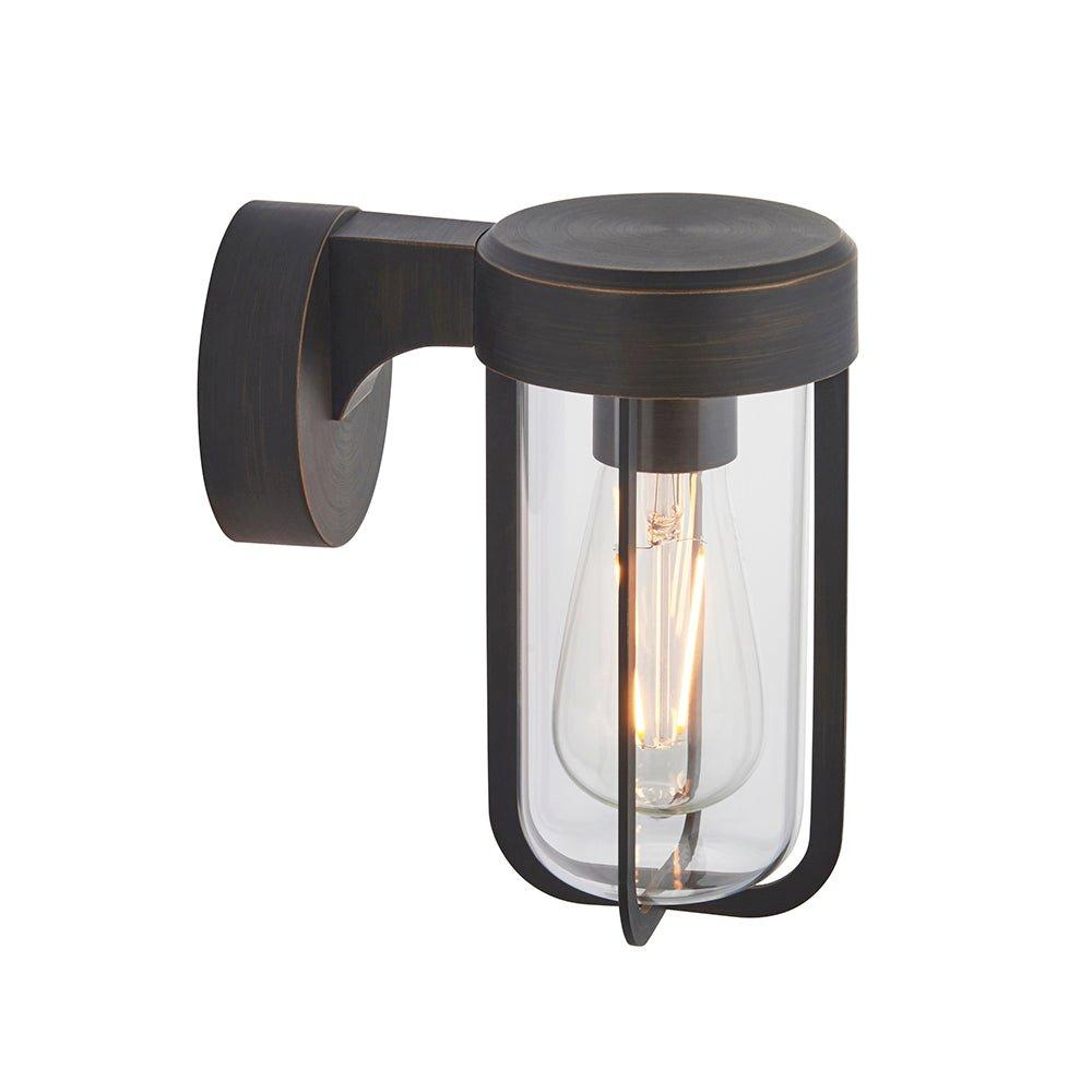 Brushed Bronze Outdoor Wall Light with Clear Glass Shade - IP44 Rated - LED Bulb
