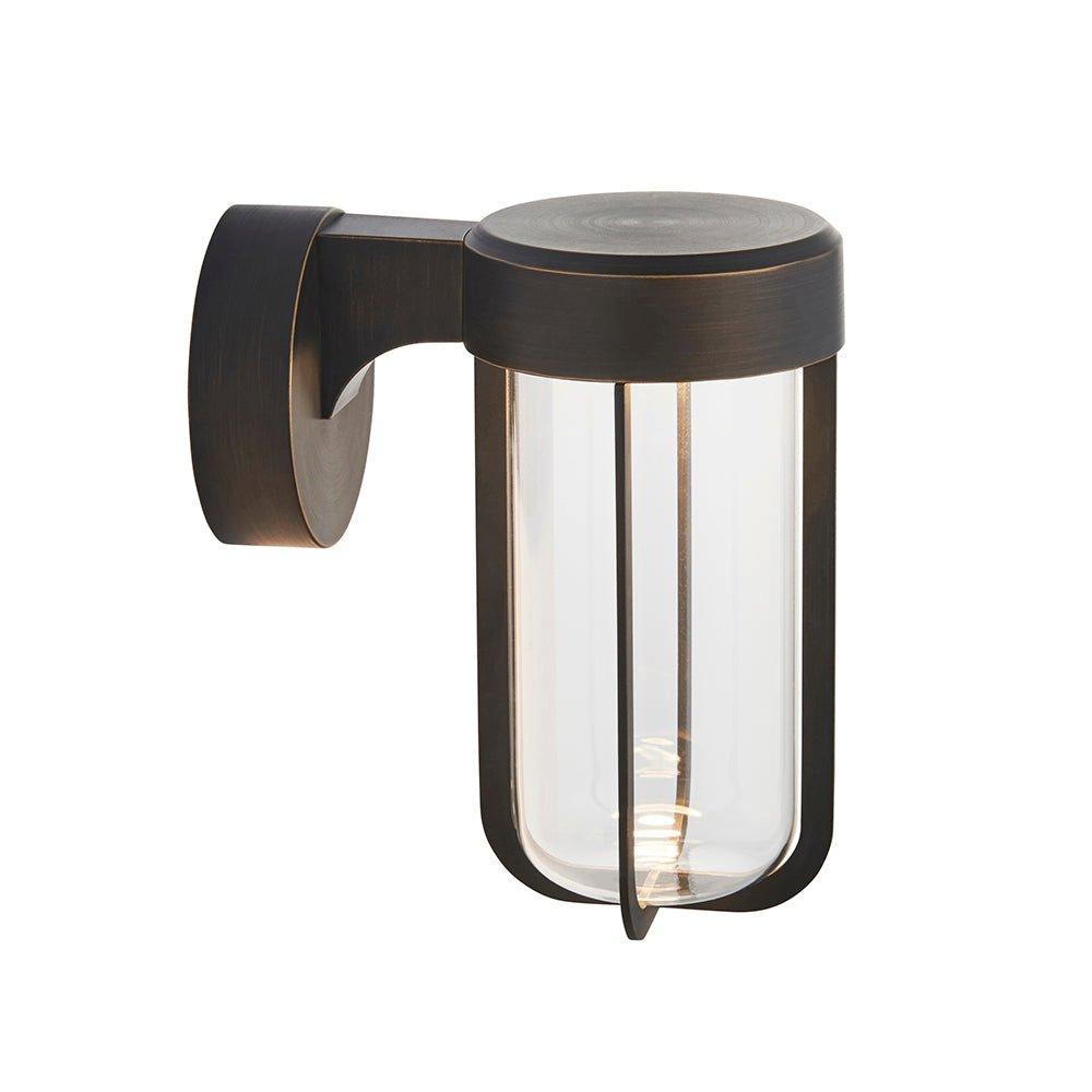 Brushed Bronze Outdoor Wall Light with Glass Shade - IP44 Rated - Integrated LED