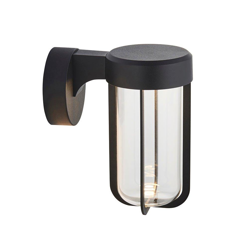 Matt Black Outdoor Wall Light with Glass Shade - IP44 Rated - Integrated LED
