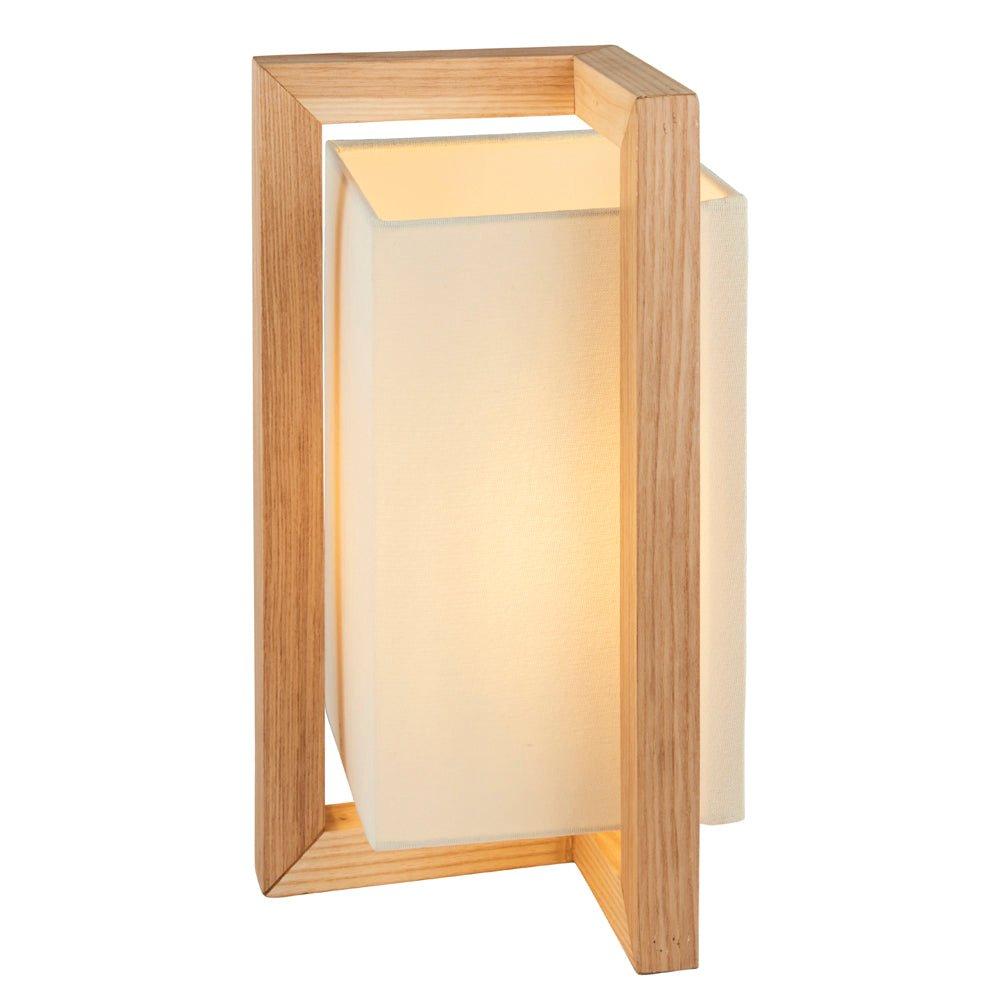 Ashwood Framed Table Lamp & Vintage Ivory Fabric Shade - Wooden Side Desk Light