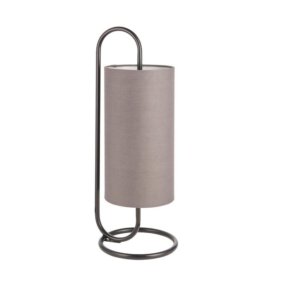 Modern Matt Black Oval Table Lamp Desk Light & Grey Fabric Cylinder Shade