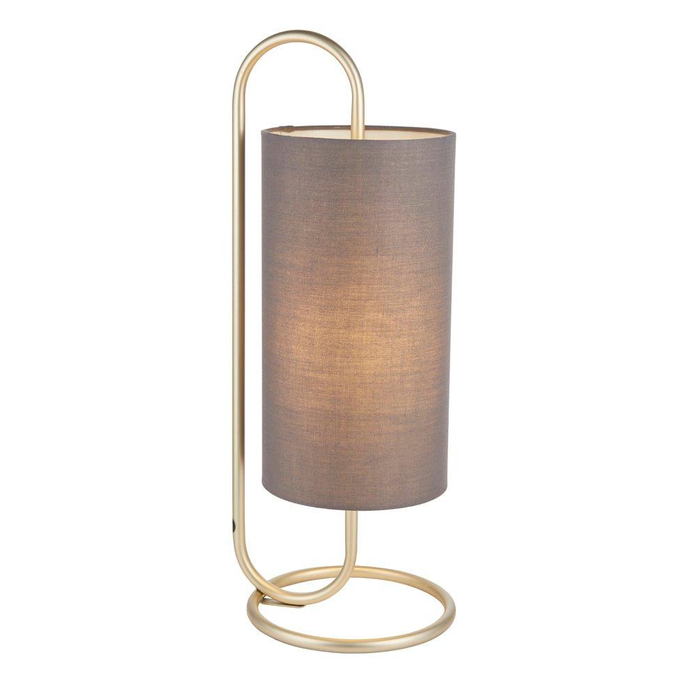 Modern Antique Brass Oval Table Lamp Desk Light & Grey Fabric Cylinder Shade