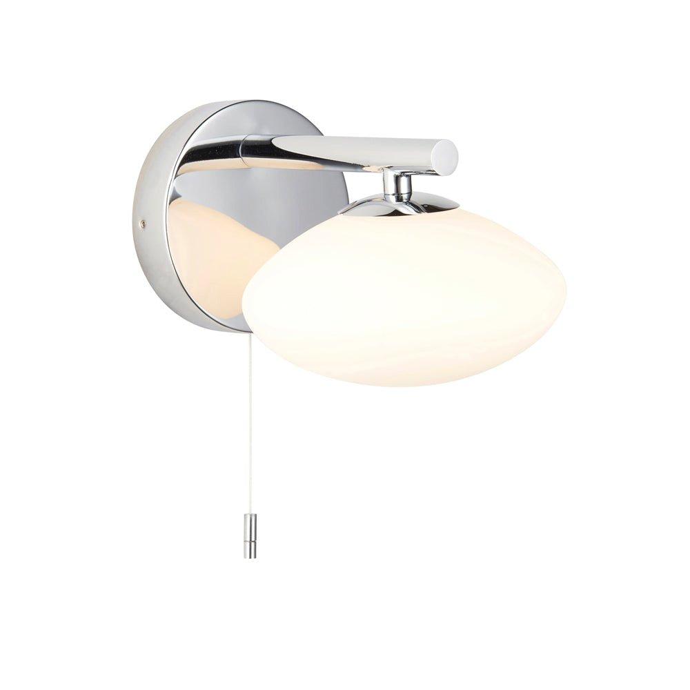 Chrome Plated Bathroom Wall Light & Opal Glass Shade - IP44 Rated Modern Sconce