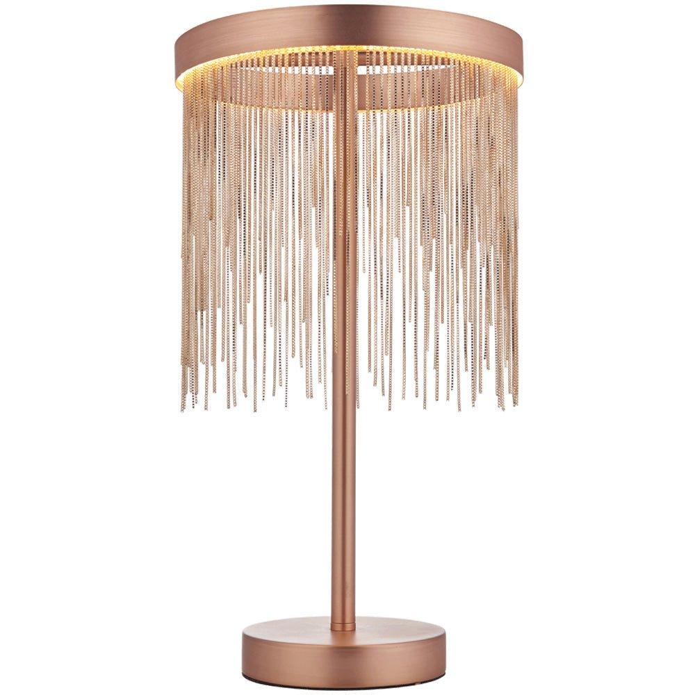 Brushed Copper Table Lamp Light & Waterfall Chain Shade - Integrated LED Module