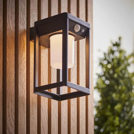 Loops Modern Solar Powered Wall Light with PIR & Photocell - Textured Black Finish 3