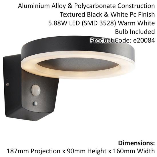 Loops Solar Powered Outdoor Wall Light Photocell & PIR Textured Black & White Diffuser 2