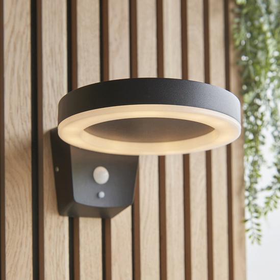Loops Solar Powered Outdoor Wall Light Photocell & PIR Textured Black & White Diffuser 3