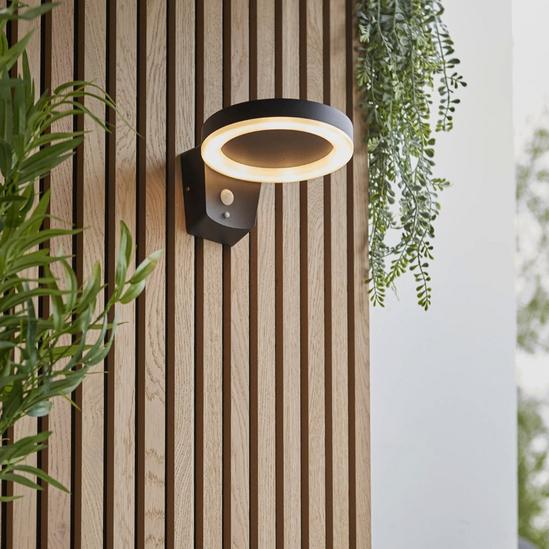 Loops Solar Powered Outdoor Wall Light Photocell & PIR Textured Black & White Diffuser 5