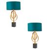 Loops 2 PACK Antique Gold Table Lamp & Teal Satin Shade - Black Marble Base Desk Light thumbnail 1