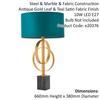 Loops 2 PACK Antique Gold Table Lamp & Teal Satin Shade - Black Marble Base Desk Light thumbnail 2