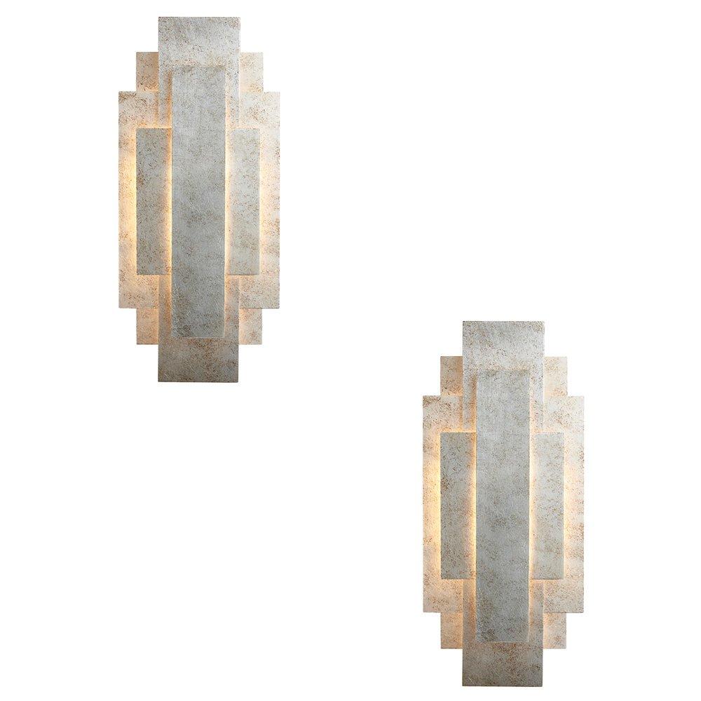 2 PACK Antique Silver Leaf Panel Wall Light - Twin G9 LED - Decorative Sconce