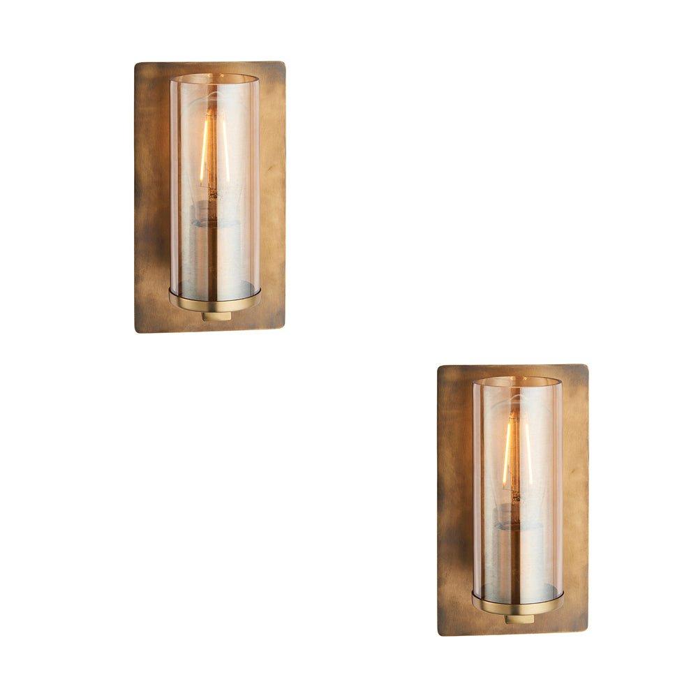 2 PACK Antique Brass Patina Wall Lamp Light & Champagne Glass Shade 10W E27 LED