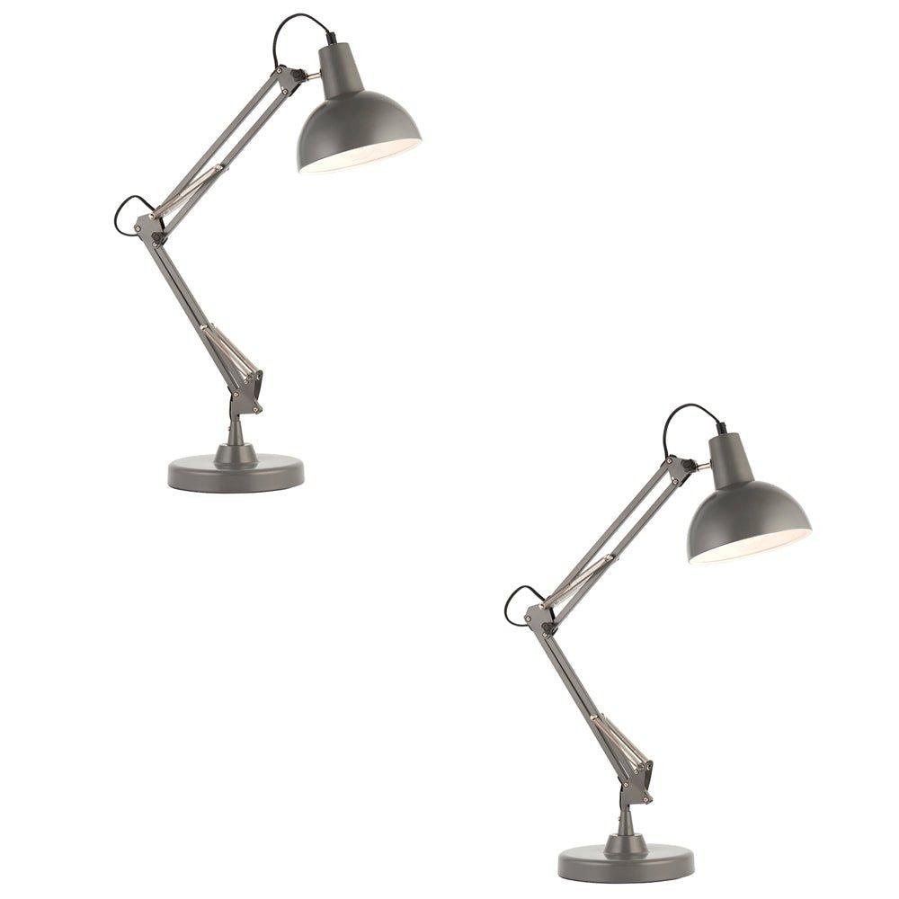 2 PACK Slate Grey Table Lamp Task Light - Inline Switch - Adjustable Desk Light