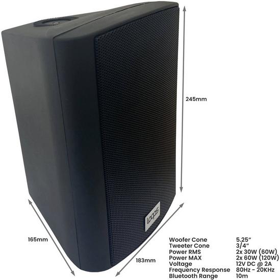 Loops Outdoor Rated Active Bluetooth Wall Speakers - 120W 5.25â€ IP56 - Black Wireless 4