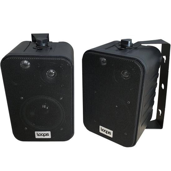 Loops 80W Mini WiFi Stereo Amplifier & 4x 70W Black Wall Mounted Speaker Audio System 4